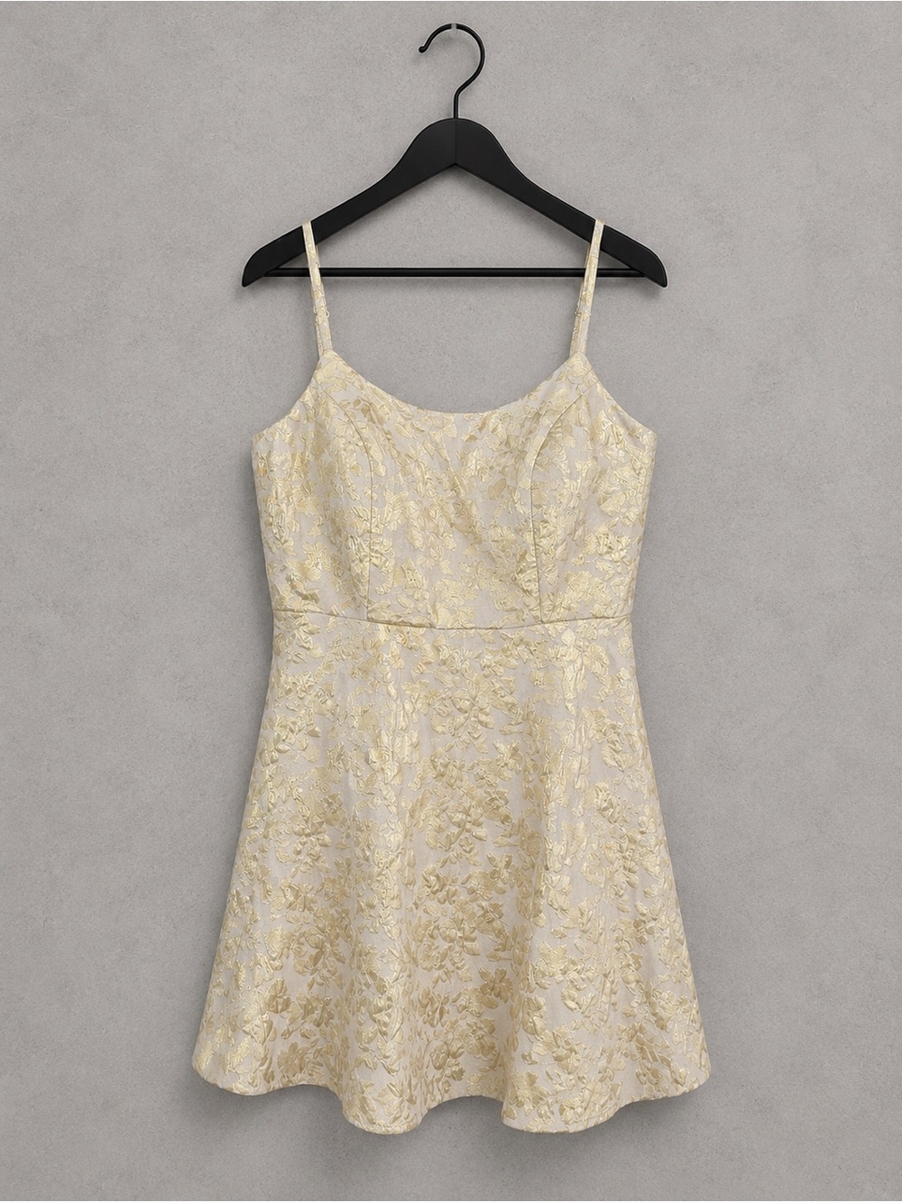 TRIXXI Gold Floral Jacquard Fit & Flare Mini Dress Size Large Party Dress